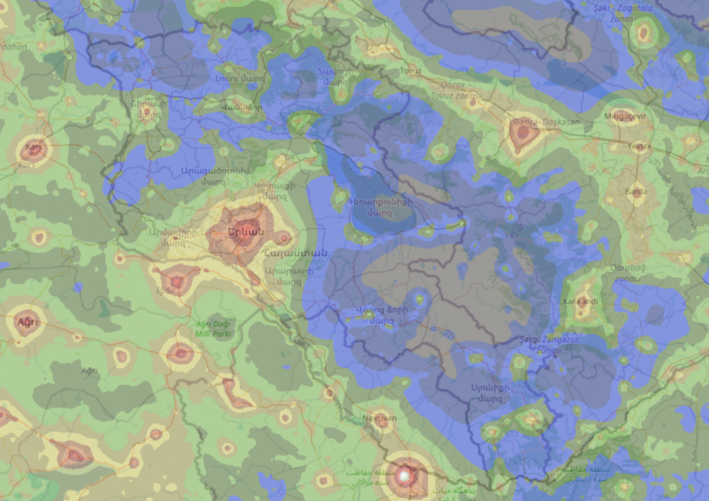 լուսային աղտոտվածության Հայաստանի քարտեզ